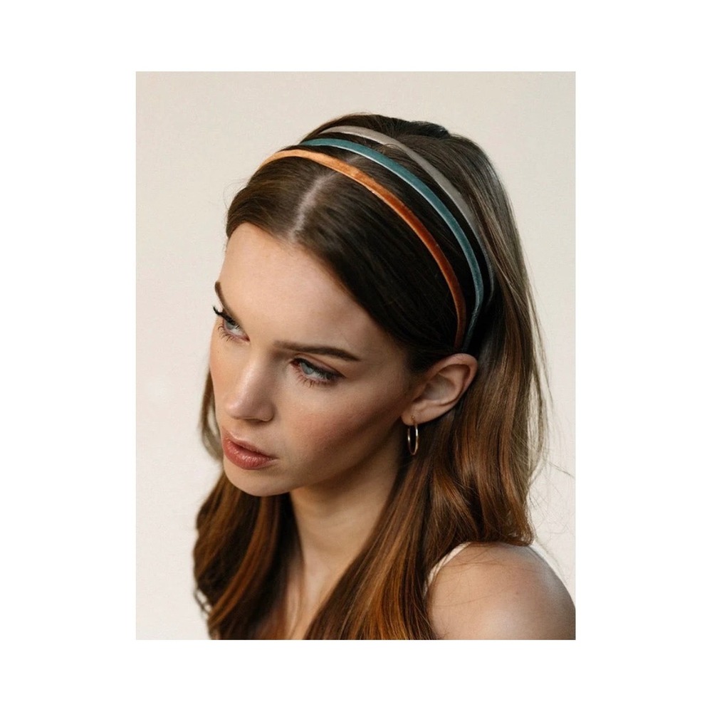 France Luxe L. Erickson Velvet Skinny Headband 3-Pack + Metallic Silver Braided